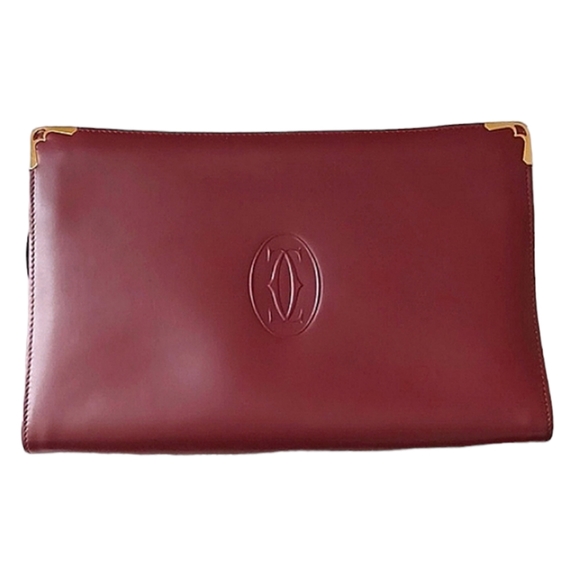💋CARTIÉR-MUST DE CARTIÉR LEATHER BORDEAUX CLUTCH - Picture 1 of 16